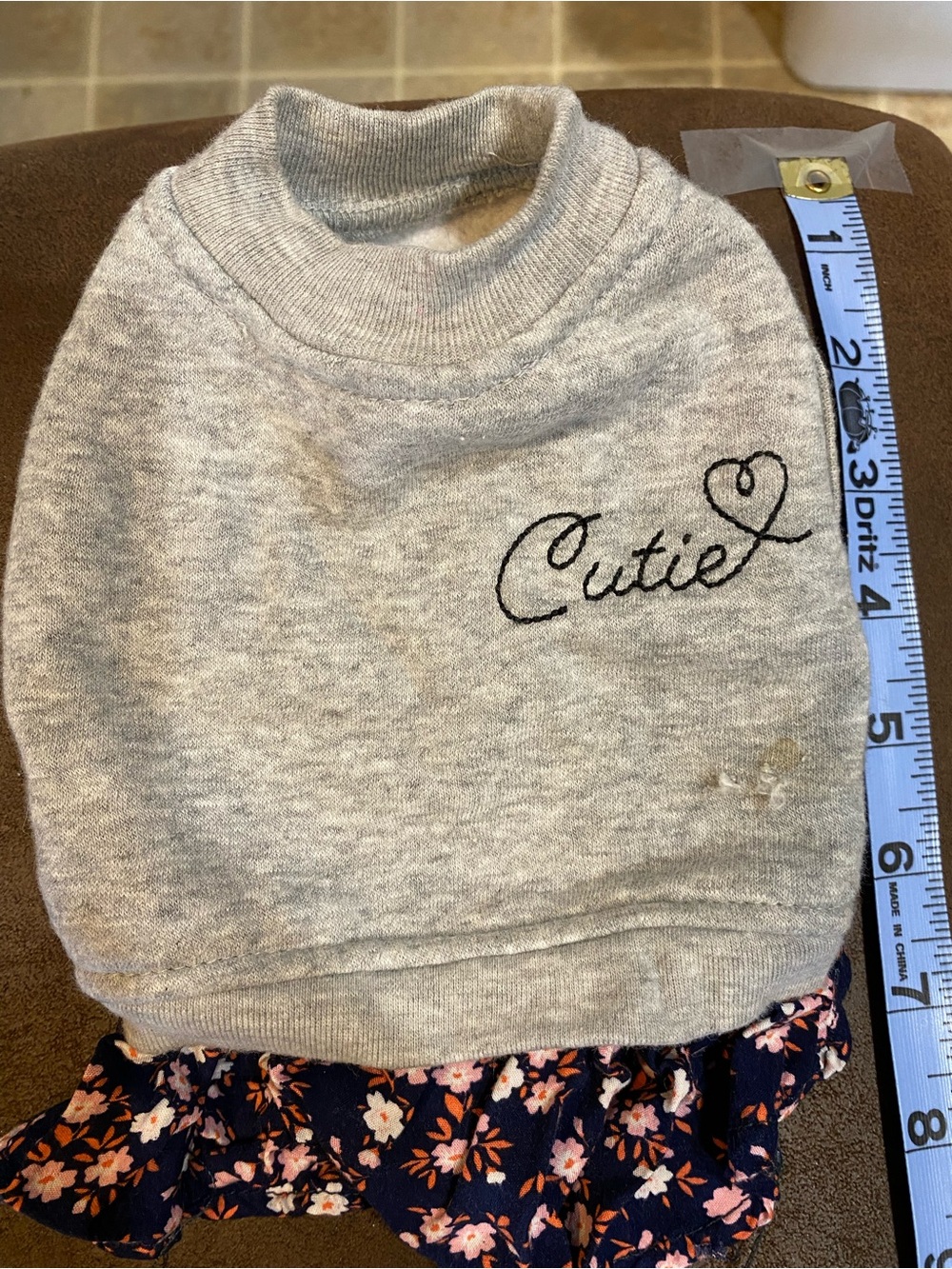 Top Paw Grey 'Cutie' Dog Sweatshirt with Navy Floral Ruffle